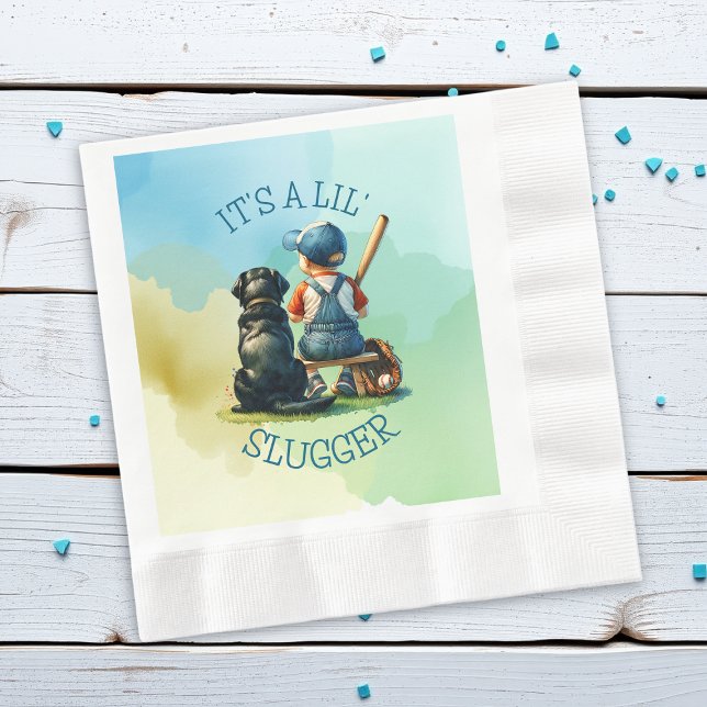 Lil' Slugger with his Dog | Boy's Baby Shower Napkins (Creator Uploaded)