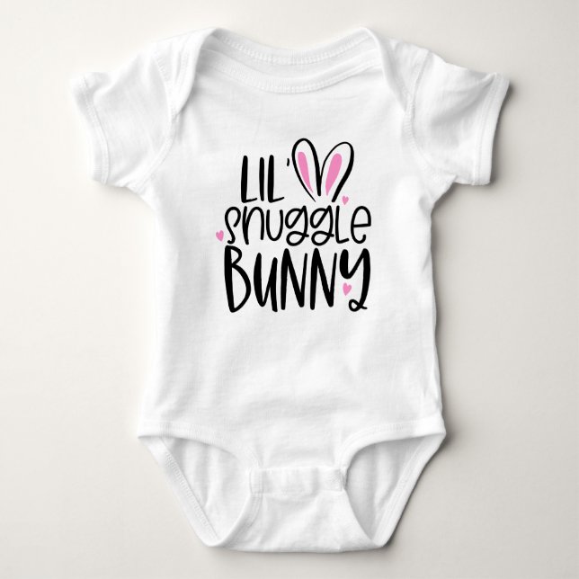 Lil' Snuggle Bunny Cute Modern Easter Bunny Rabbit Baby Bodysuit (Front)