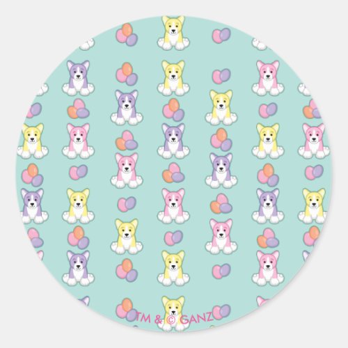 Lil Spring Corgi Pattern Classic Round Sticker