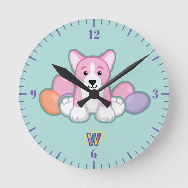 Lil Spring Corgi Pattern Round Clock (Front)