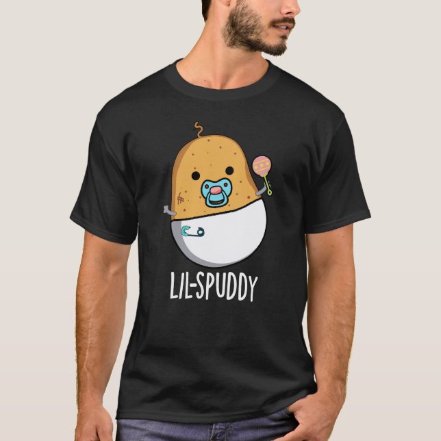 Lil-spuddy Funny Potato Pun Dark BG T-Shirt (Front)