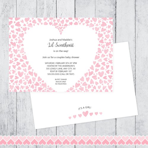 Lil Sweetheart girl watercolor baby shower Invitation