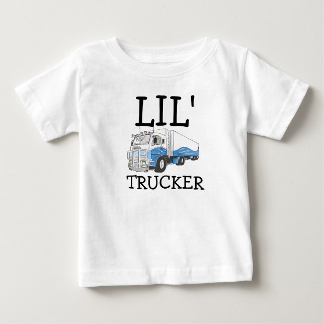 "Lil' Trucker" pun cute big rig truck Baby T-Shirt (Front)