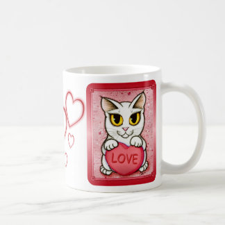 Lil Valentine White Cat Candy Heart Love Art Mug