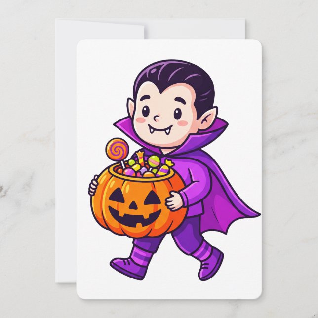 Lil Vampire with Pumpkin Candy Invitation (Front)