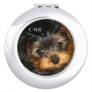 Lil Yorkie Puppy Monogram Makeup Mirror