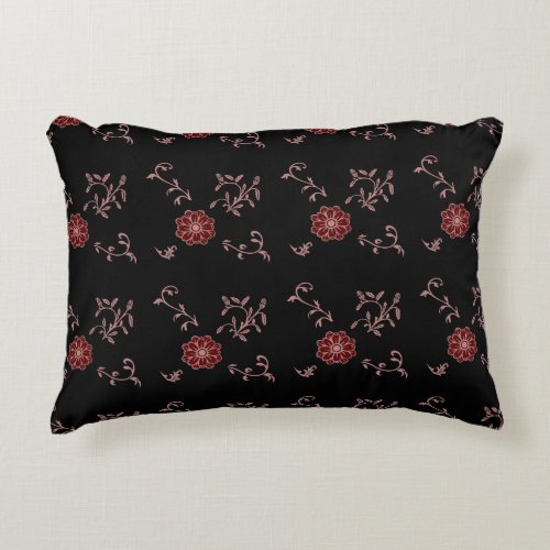 Lila blush and wine flower with leaves on black decorative pillow