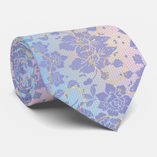 LILA COLOR FLORAL PATTERN NECK TIE (Rolled)