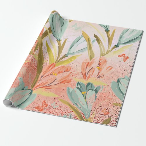 Lila Floral Gold Pink Rose Candy Pastel Shiny Wrap Wrapping Paper