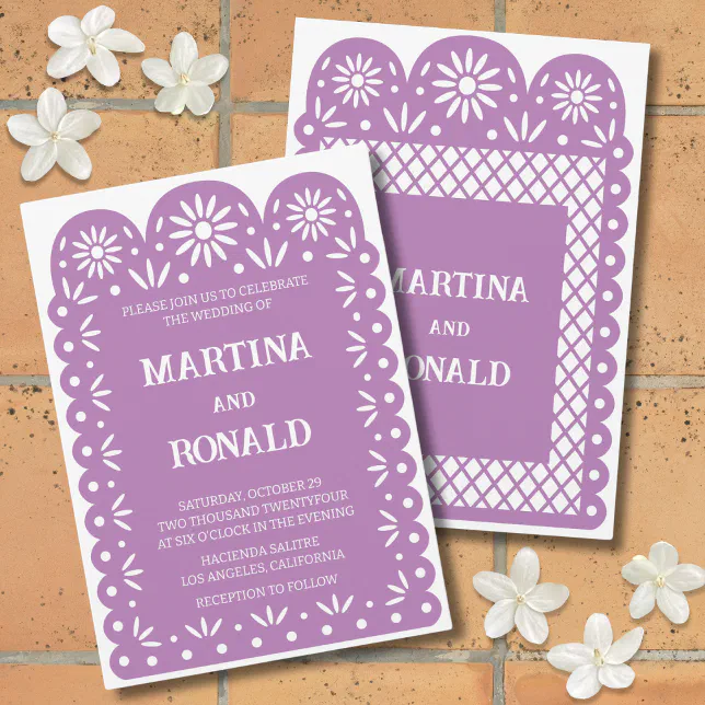 Lila Mexican papel picado wedding invitation Zazzle