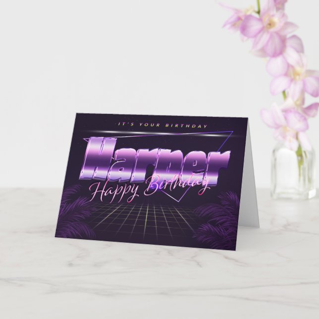 Lila retro card birthday Harper last name first na (Orchid)