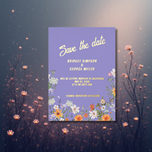 lila wildflower summer wedding save the date foil invitation
