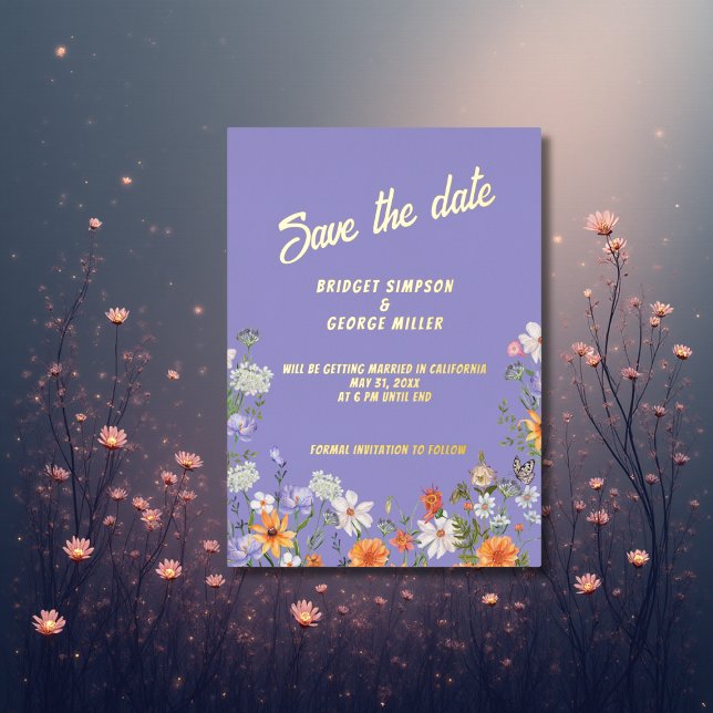 lila wildflower summer wedding save the date foil invitation (Creator Uploaded)