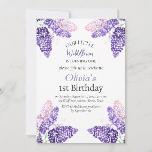 Lilac 1st First Birthday Girl Purple Floral Invitation