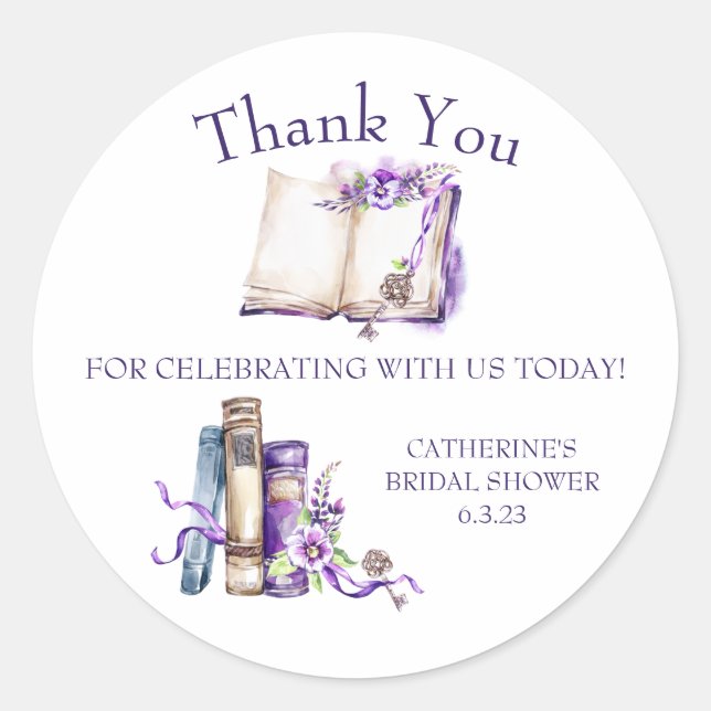 Lilac A New Chapter Begins Shower Favor Gift Classic Round Sticker (Front)