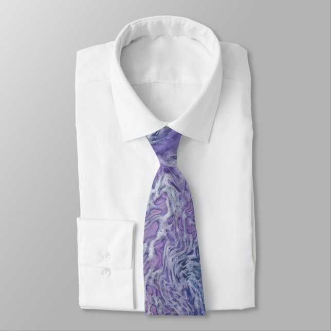 Lilac Acrylic Pouring Abstract Fluid Art  Neck Tie (Tied)