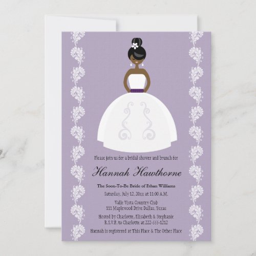 Lilac African American Pretty Bride Bridal Shower Invitation