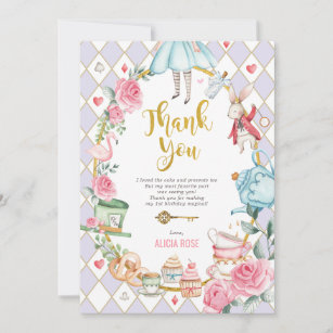 Lilac Alice in Wonderland Tea Party Thank You Card