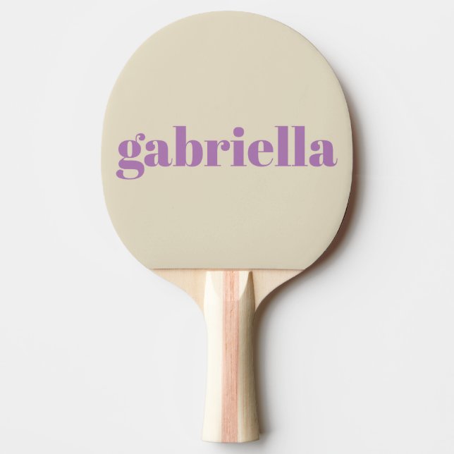 Lilac and Beige Bold Typography Personalized Name Ping Pong Paddle (Front)
