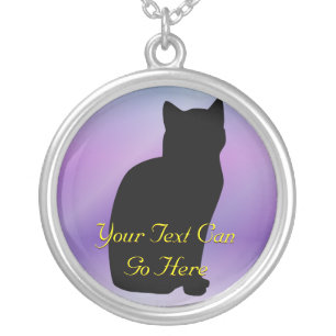 Lilac and Black Cat Silhouette Necklace