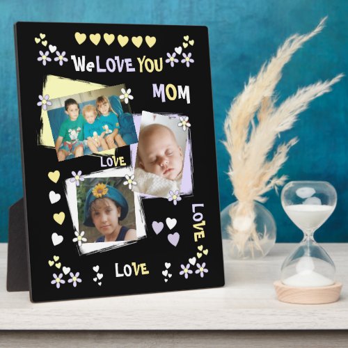 Lilac and black with flowers hearts and photos plaque