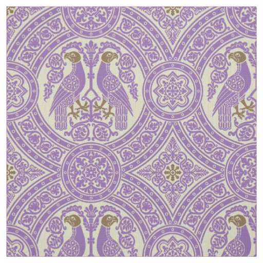 Lilac and Brass-Yellow Byzantine Birds Fabric