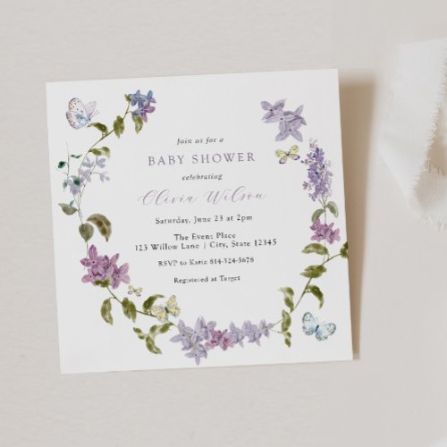 Lilac and Butterflies Baby Shower Invitation