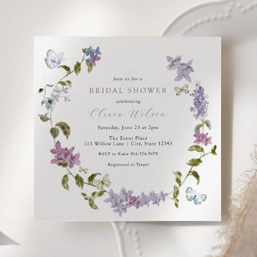 Lilac and Butterflies Bridal Shower Invitation