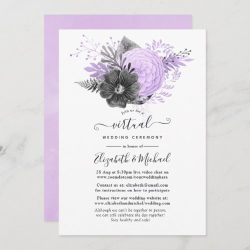 Lilac and Charcoal Floral Online Virtual Wedding Invitation