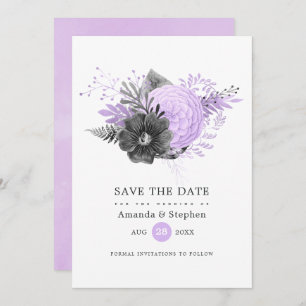 Lilac and Charcoal Floral Wedding Save The Date