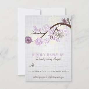 Lilac and Cream Flowers Rustic Wedding RSVP Card