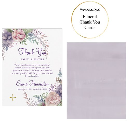 Lilac and Dusty Pink Roses Funeral Thank You Card