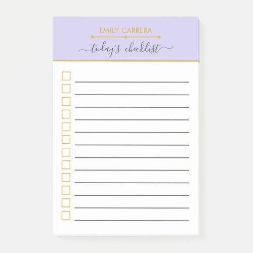 Lilac and Gold Checklist Personalized To do List Post_it Notes