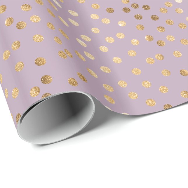 Lilac and Gold Glitter City Dots Gift Wrap (Roll Corner)