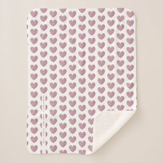Lilac and Golden effect Elegant Heart  Sherpa Blanket (Front)