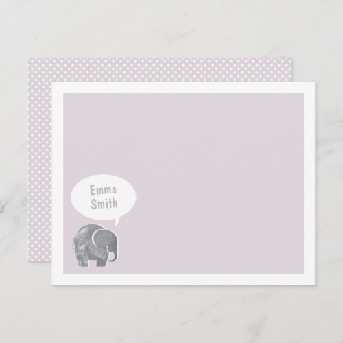 Lilac and Gray Elephant Kids Personal Stationery Invitation
