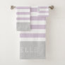Lilac and Gray Stripes Monogram | Editable Colors Bath Towel Set