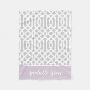 Lilac and Gray Trellis Monogram Editable Colors Fleece Blanket