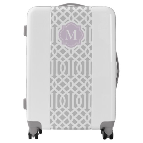 Lilac and Gray Trellis Monogram  Editable Colors Luggage