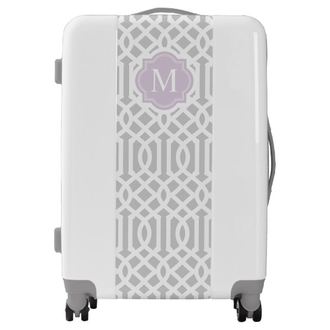 Lilac and Gray Trellis Monogram | Editable Colors Luggage (Front)