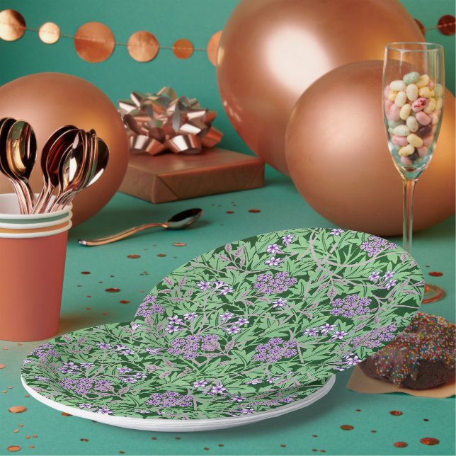 Lilac and green floral pattern paper plates (Multi)