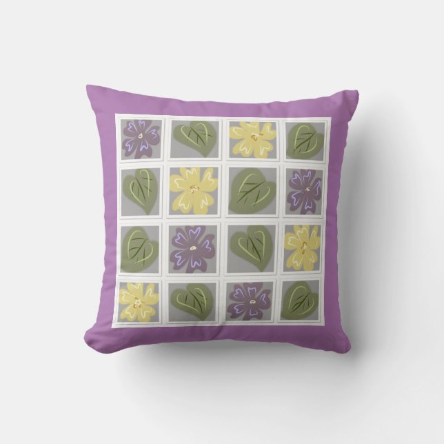 Lilac and Green Leaves Throw Pillow (Front)