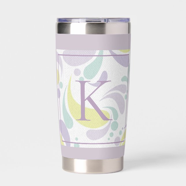 Lilac and Green Pastel Light Pattern Monogram Insulated Tumbler (Front)