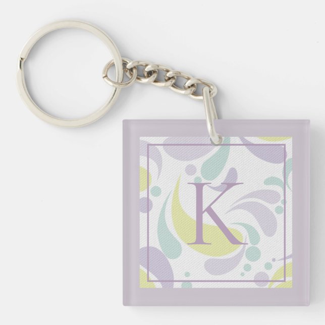 Lilac and Green Pastel Light Pattern Monogram Keychain (Front)