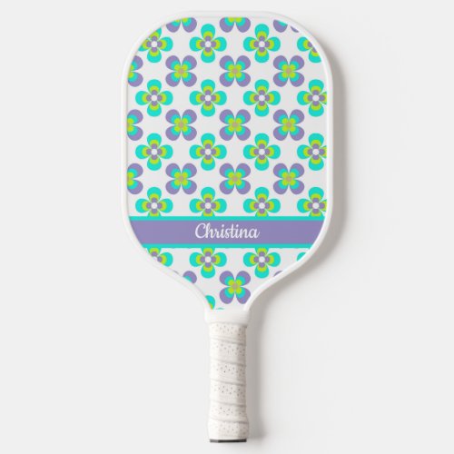 Lilac and Green retro floral pattern Pickleball Paddle