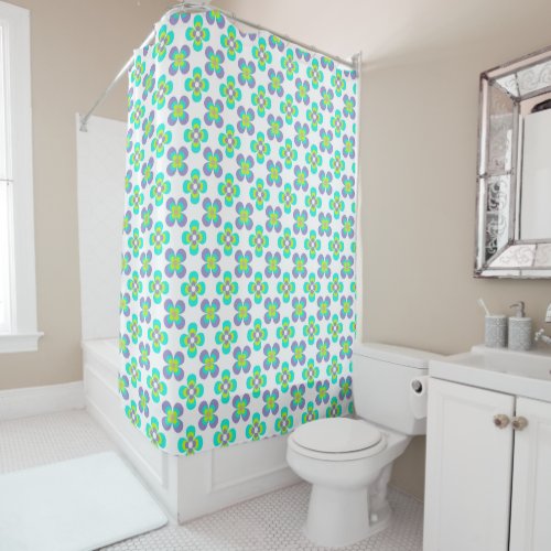 Lilac and Green retro floral pattern Shower Curtain