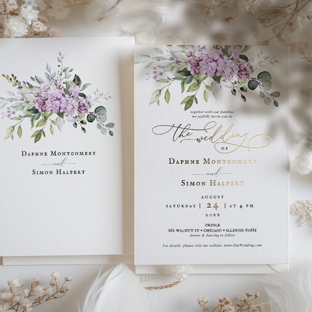 Lilac and Greenery Wedding Purple Foil Accents Foil Invitation (Creator Uploaded)