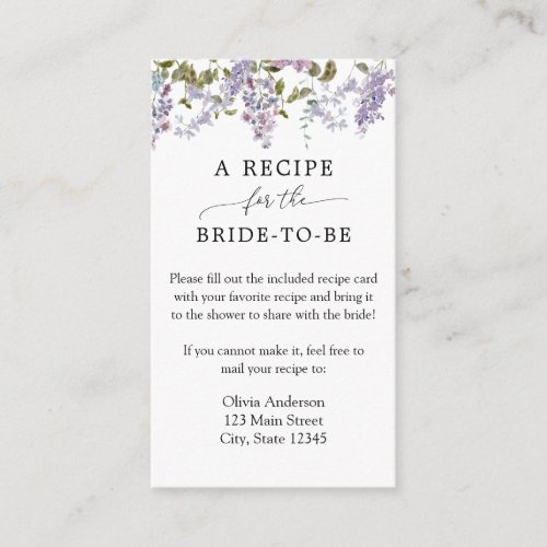 Lilac and Lavender Bridal Recipe Request Enclosure Card