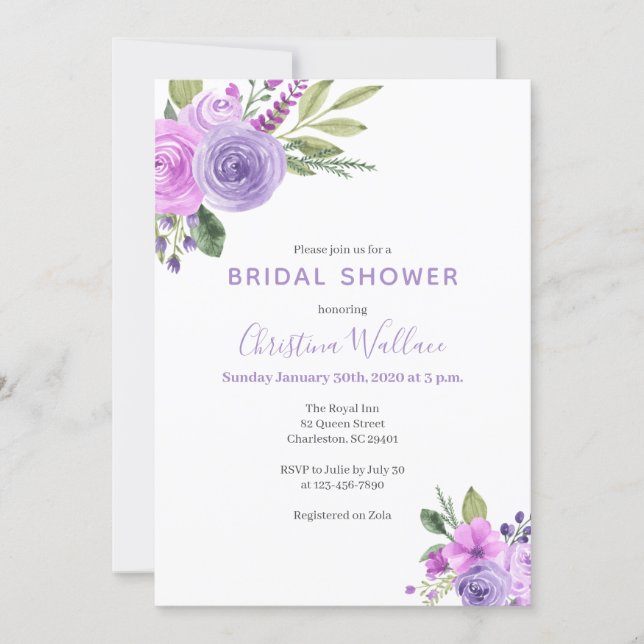 Lilac and Lavender Bridal Shower Invitation (Front)