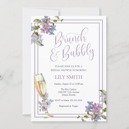 Lilac and Lavender Brunch and Bubbly Bridal Shower Invitation